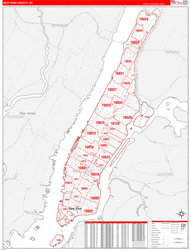 New York County, NY Wall Map Zip Code Red Line Style 2024